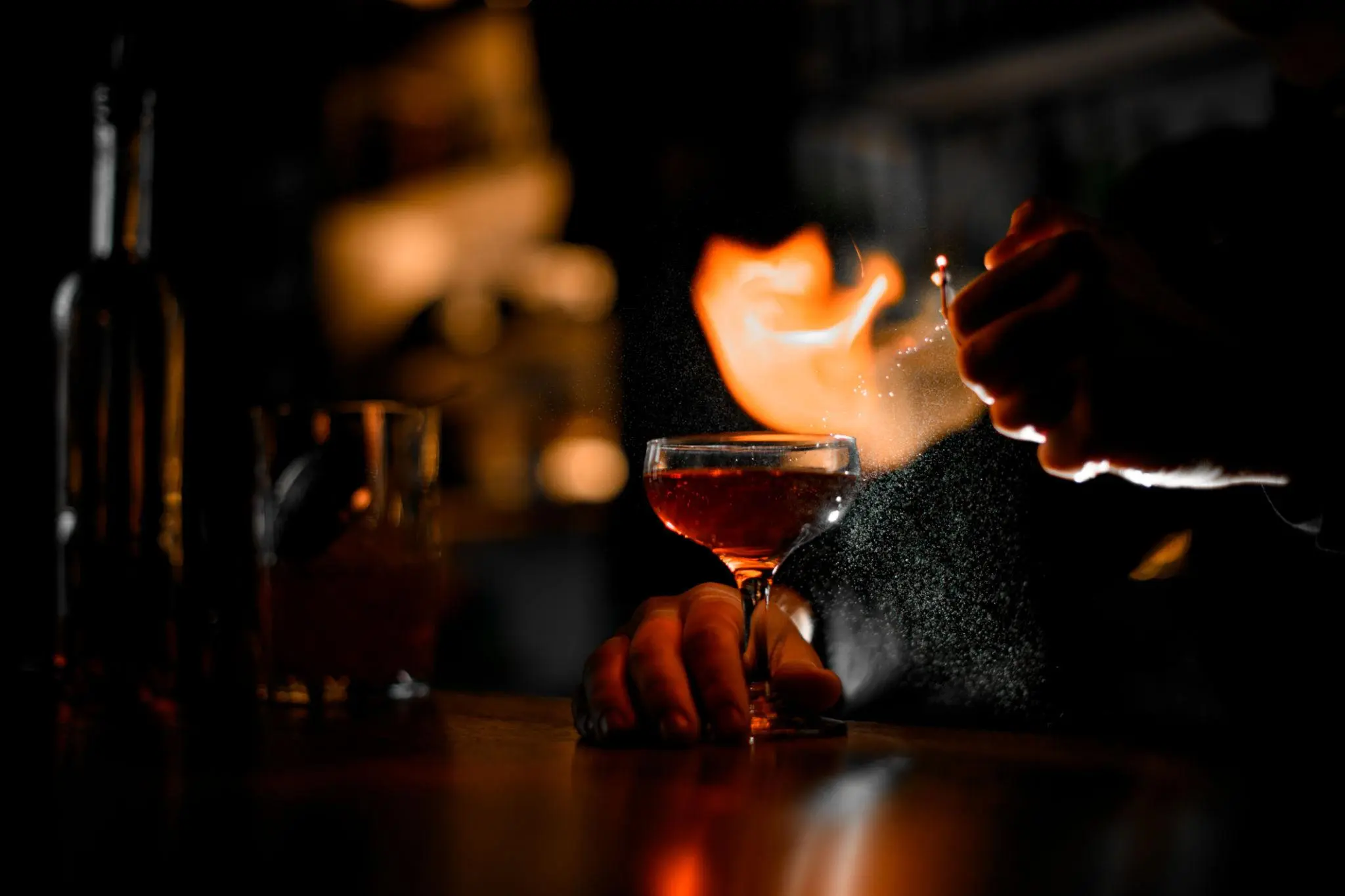 Mobile bartender fire show cocktail experience in Miami